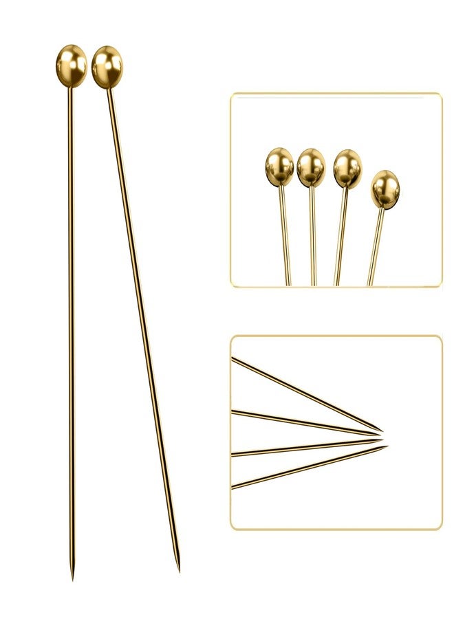 Hyintell 12PCS Stainless Steel Cocktail Toothpicks Reusable Cocktail Skewers Metal Martini Picks Garnish Picks Bloody Mary Skewers for Olives Appetizers Fruit (12 Round G) - Image 2